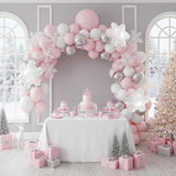 143-Piece Pink Winter Wonderland Balloon Arch Kit with White Silver Snowflakes