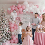 143-Piece Pink Winter Wonderland Balloon Arch Kit with White Silver Snowflakes
