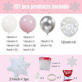 143-Piece Pink Winter Wonderland Balloon Arch Kit with White Silver Snowflakes