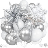 White Silver Snowflake Foil Balloons Set for Christmas Winter Onederland Decorations