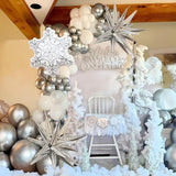 White Silver Snowflake Foil Balloons Set for Christmas Winter Onederland Decorations