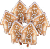 6PCS Gingerbread House Foil Balloons Set for Christmas Holiday Party Decorations