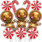 Gingerbread and Candy Cane Foil Balloons Set for Christmas Sweet Theme Party Decor
