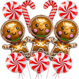 Gingerbread and Candy Cane Foil Balloons Set for Christmas Sweet Theme Party Decor