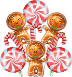 Gingerbread and Candy Cane Foil Balloons Set for Christmas and Holiday Party Decor