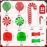 32PCS Candy Cane Swirl Foil Balloons Set for Christmas and Candy Theme Party Decor