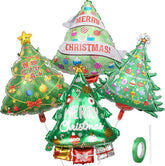 4PCS Christmas Tree Foil Balloons Set for Holiday Party and Xmas Decorations