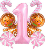40-Inch Pink Number 1 and Gingerbread Foil Balloons Set for Christmas Birthday Decor