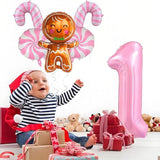 40-Inch Pink Number 1 and Gingerbread Foil Balloons Set for Christmas Birthday Decor