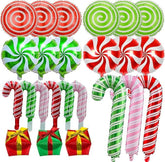 Christmas Foil Balloon Set: 24 Candy Cane, Gift Box Party Decor