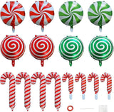 16PCS Christmas Candy Cane Foil Balloons Set for Holiday Party Decorations