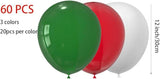 60PCS Red Green White Latex Balloons Set for Christmas New Year and Party Decorations