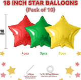 10PCS Red Green Gold Star Foil Balloons Set for Christmas Birthday and Party Decorations