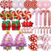 Christmas Foil Balloon Set: Candy Cane, Gift Box, Swirl Party Decor
