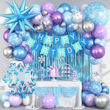 Winter Snowflake Balloon Arch Kit with Blue, Purple, Silver Balloons for Princess Birthday Party