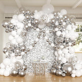 162PCS White and Silver Balloon Arch Kit with Mixed Sizes for Winter Wonderland Parties