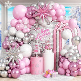 Pink & Silver Snowflake Balloon Arch Kit - Winter Party Garland