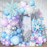 135PCS Purple Blue Balloon Arch Kit with Snowflake and Star Balloons for Winter Party
