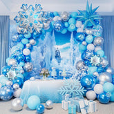 142PCS Frozen Balloon Arch Kit with Silver Blue Snowflake Balloons for Winter Birthday Party
