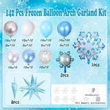 142PCS Frozen Balloon Arch Kit with Silver Blue Snowflake Balloons for Winter Birthday Party
