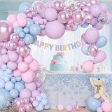 153PCS Pink Purple Blue Balloon Arch Kit with Metallic Pastel Balloons for Princess Party