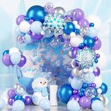 Snowflake Balloon Arch Kit with Blue Purple White Silver Balloons for Frozen Winter Birthday