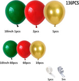 Red Green and Gold Balloons Set for Wedding Birthday and Christmas Decorations