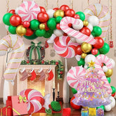 9 PCS Christmas Balloons Set Pink Candy Cane Tree Pinwheel Foil Balloons Decor
