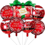 7 PCS Christmas Balloons Set Red Snowflake Box Hat Sphere Foil Party Decor