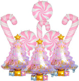 9 PCS Christmas Balloons Set Pink Tree Candy Cane Foil Balloons Party Decor