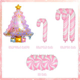 9 PCS Christmas Balloons Set Pink Tree Candy Cane Foil Balloons Party Decor