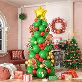 Christmas Arch Kit Green Red Tree Balloons with Gold Stars Candy Cane Party Decor