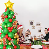 Christmas Arch Kit Green Red Tree Balloons with Gold Stars Candy Cane Party Decor