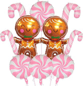 10 PCS Gingerbread Balloons Set Candy Cane Foil Balloons Pink Christmas Decor