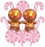 10 PCS Gingerbread Balloons Set Candy Cane Foil Balloons Pink Christmas Decor
