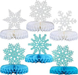 Snowflake Honeycomb Table Centerpieces 6pcs Blue Silver Decorations for Winter Party