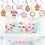 Pink Christmas Gingerbread 2nd Birthday Hanging Swirl Decor 20pcs Snowflake Candy Streamers