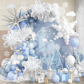 138 Pcs Winter Wonderland Balloon Arch Kit in Pastel Blue White Silver for Party