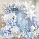 138 Pcs Winter Wonderland Balloon Arch Kit in Pastel Blue White Silver for Party