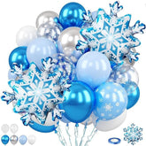 12 Inch Snowflake Balloons in Blue Silver White for Winter Birthday and Baby Shower