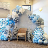 12 Inch Snowflake Balloons in Blue Silver White for Winter Birthday and Baby Shower