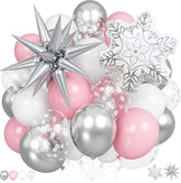 Pink Winter Wonderland Balloons 18 Inch Silver White for Christmas Baby Shower Party