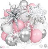 Pink Winter Wonderland Balloons 18 Inch Silver White for Christmas Baby Shower Party