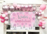 Winter Onederland Backdrop Pink Silver Snowflakes for Girls 1st Birthday Party Photos