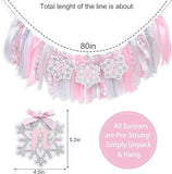 Winter Onederland High Chair Banner Pink Snowflake for Girl's 1st Birthday Party