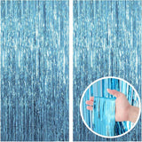 Blue Tinsel Backdrop Curtains 2 Pack Ocean Party Decorations for Birthday & Shower