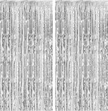 Silver Tinsel Fringe Backdrop 2 Pack Metallic Foil Curtains for Party Decor