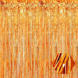 Orange Tinsel Backdrop 3 Pack 3.3x8.2ft Foil Fringe Curtains for Party Decor