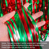 Red & Green Metallic Tinsel Backdrop 4 Pack Foil Fringe Curtains for Party Decor