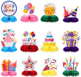 12 PCS Colorful Happy Birthday Table Centerpieces Honeycomb Toppers for Kids Party